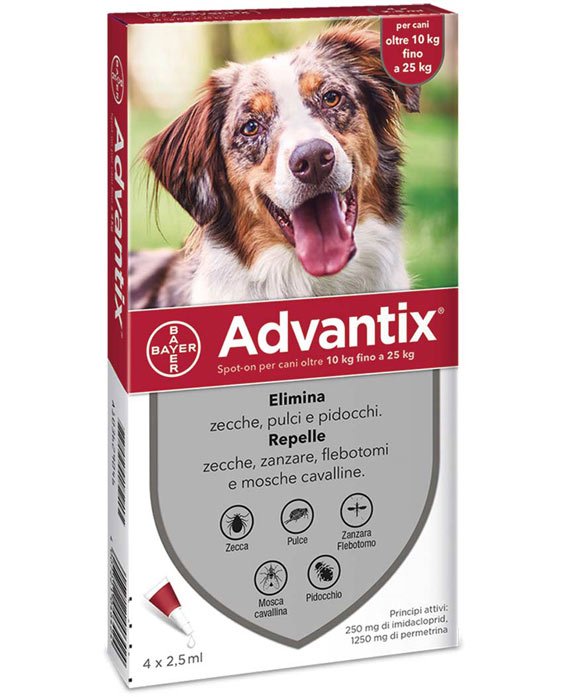 Advantix antiparassitario per cani da 10 a 25 kg confezione da 4 pipette