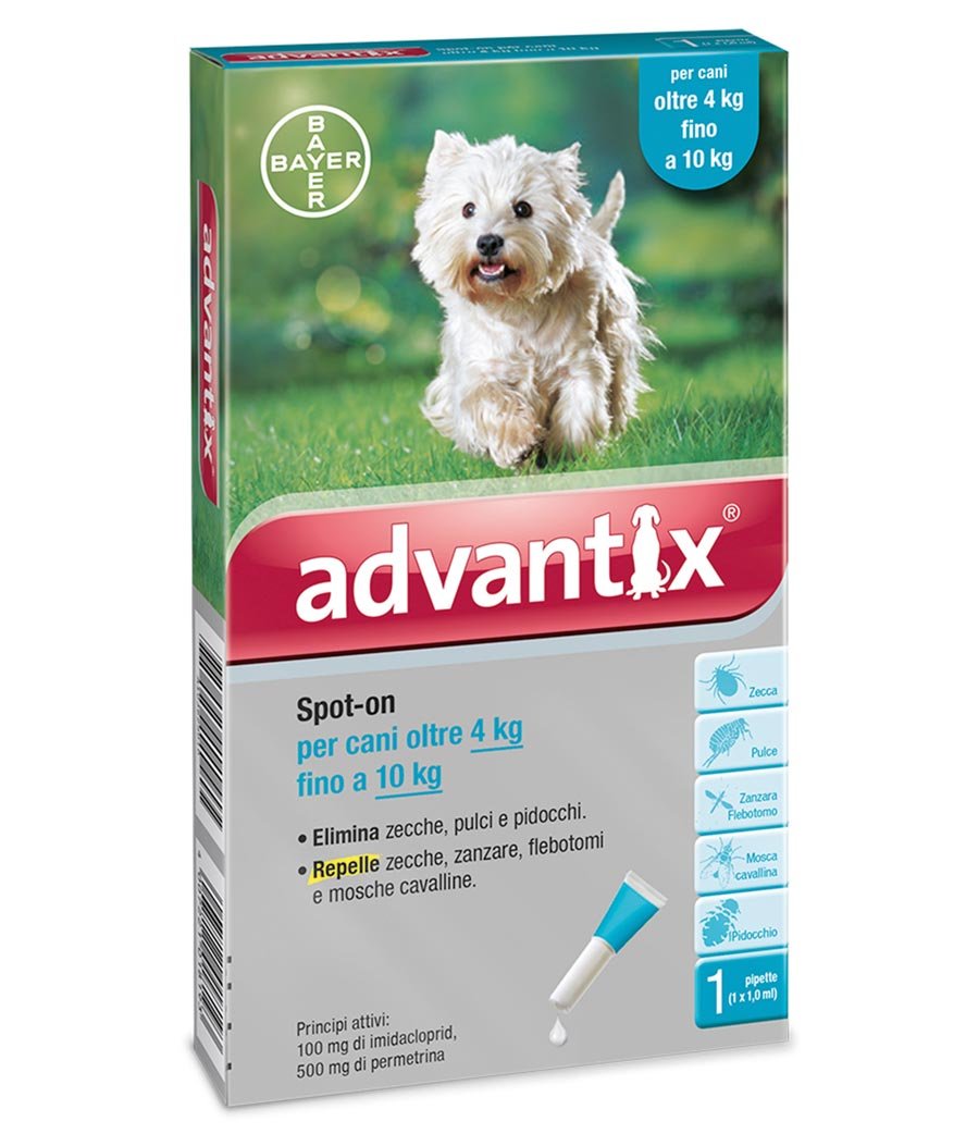 Advantix antiparassitario spot-on contro zecche, pulci e pidocchi per cani da 4 a 10 kg 1 pipetta