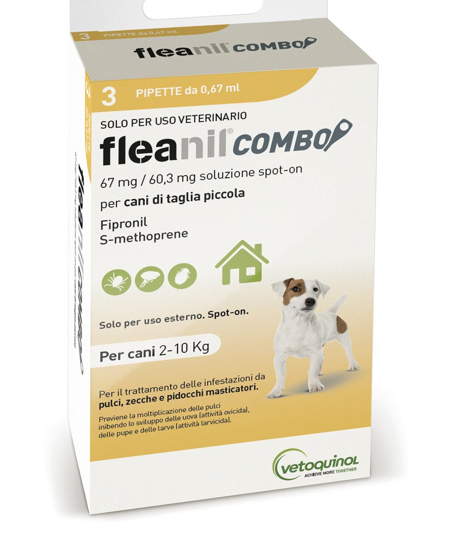 Fleanil Combo soluzione spot-on contro pulci, zecche e pidocchi con fipronil e S-methoprene per cani da 2-10 Kg