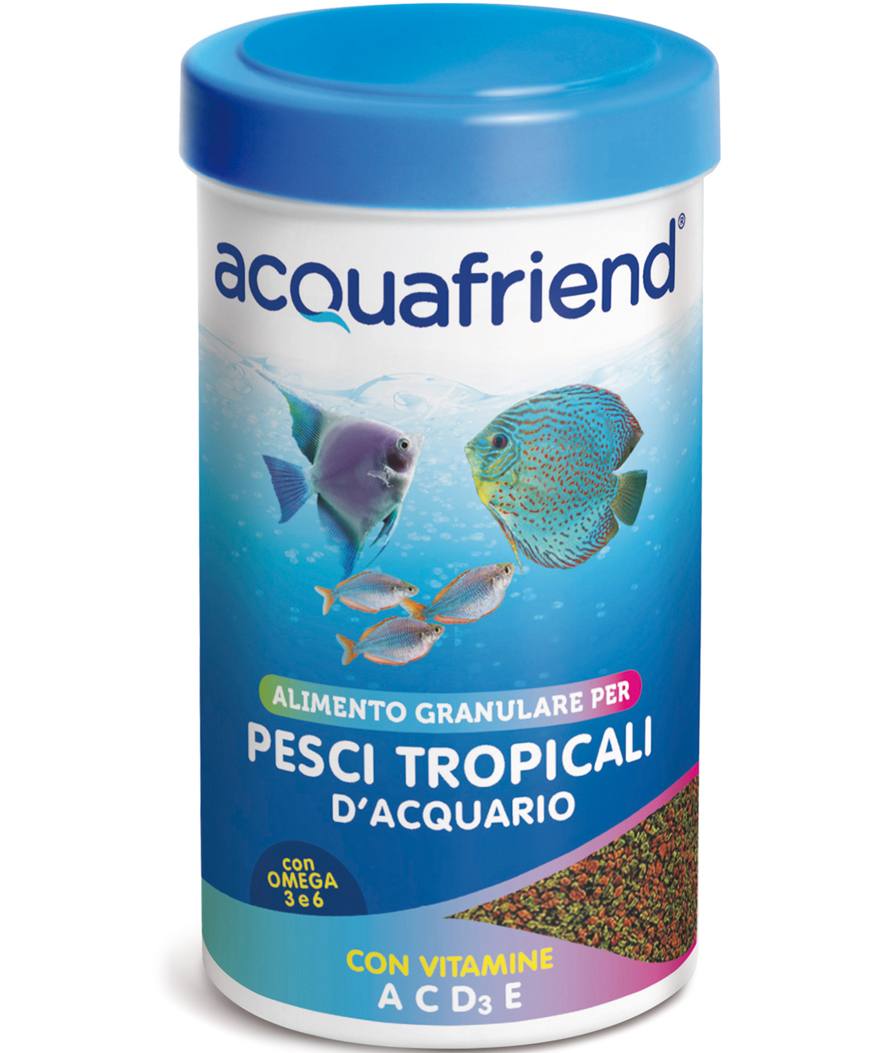 Mangime granulare con vitamine e omega 3 e 6 per pesci tropicali d'acquario 100 g