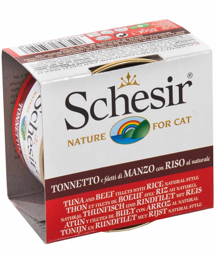 Schesir Tonnetto, Filetto di Manzo e riso al naturale in acqua di cottura 85 g per gatti