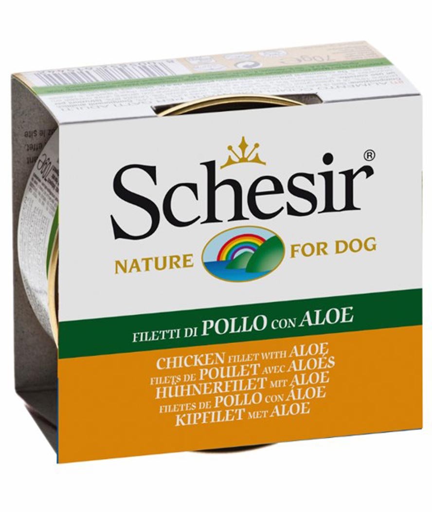 PROMOZIONE Schesir Filetti di Pollo con Aloe in gelatina per cani 13 LATTINE DA 150g CAD.
