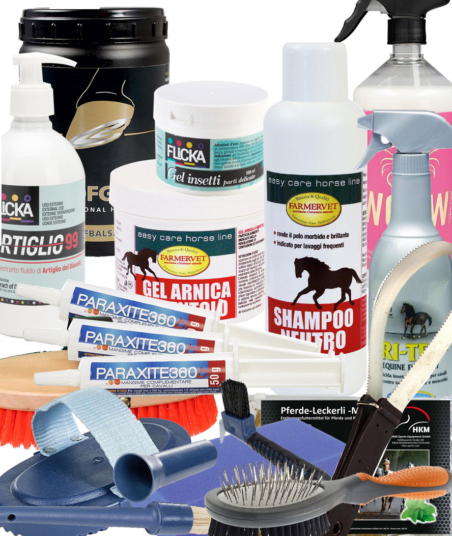 SET GRAN RISPARMIO 25 PEZZI sottosella + coperta + lunghina + cavezza + cuffia + fasce + prodotti e accessori per il benessere del cavallo - foto 1