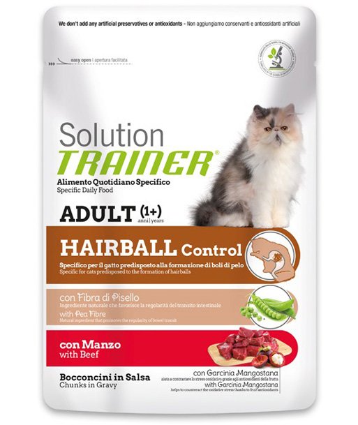 Solution Trainer Hairball con Manzo in busta per gatto