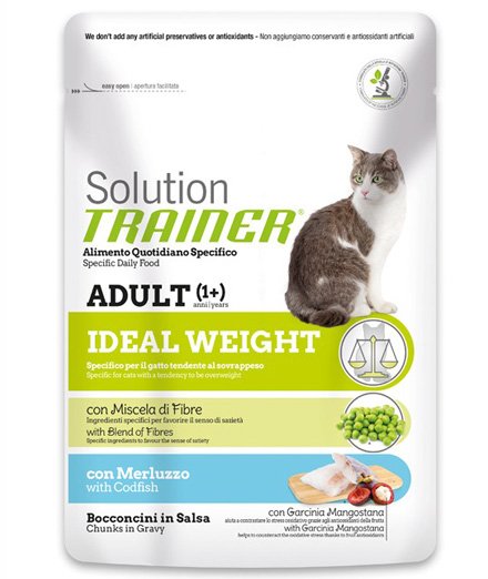 Solution Trainer Ideal Weight con Merluzzo in busta per gatto