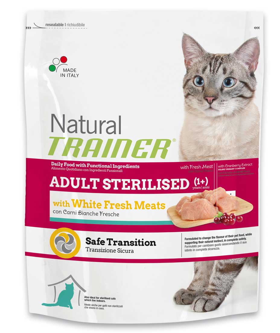 PROMOZIONE Natural Trainer Adult Sterelised con Carni Bianche Fresche per gatti 3 kg