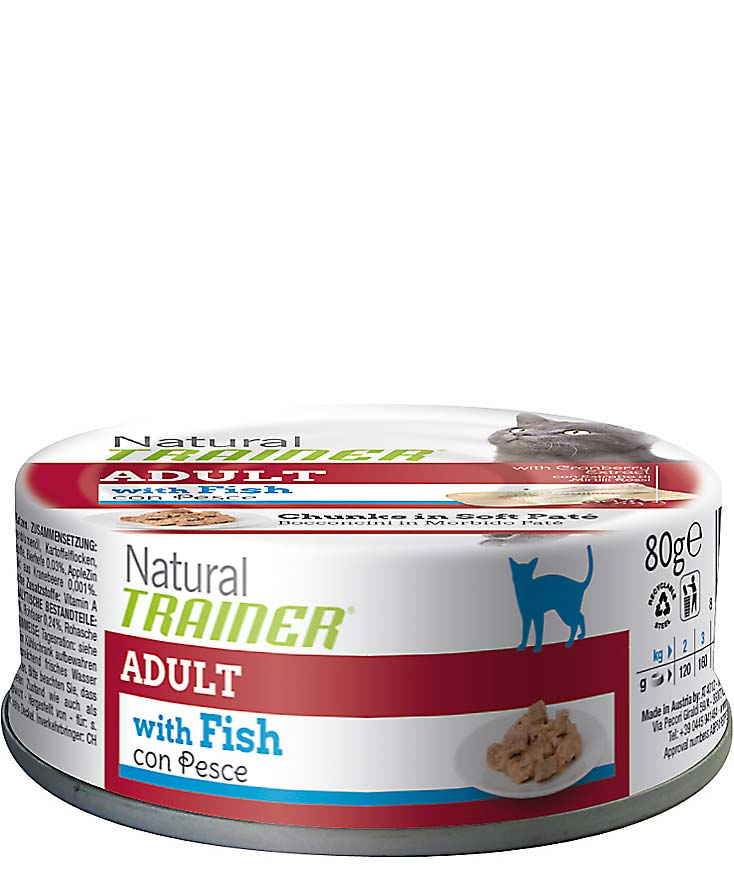 PROMOZIONE Natural Trainer Adult con Pesce per gatti 48 LATTINE DA 80 g CAD.