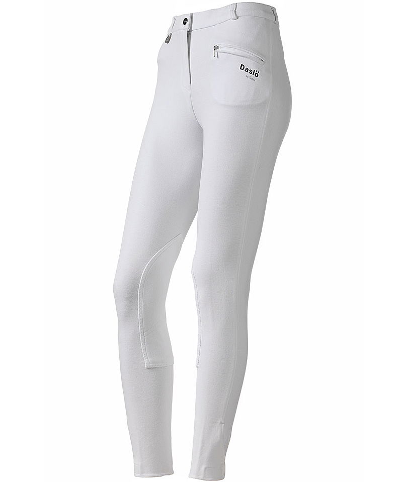 PROMOZIONE Pantaloni equitazione Daslö donna peso standard In maglina di cotone elasticizzata e toppe scamosciate BIANCO 46 ITA