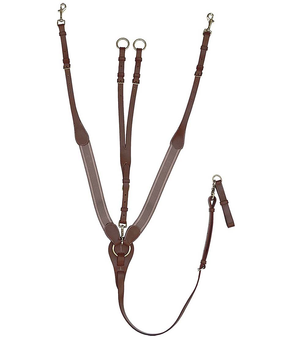 Pettorale ad Y per pony con cinturini elastici lunghi in cuoio e martingala regolabile