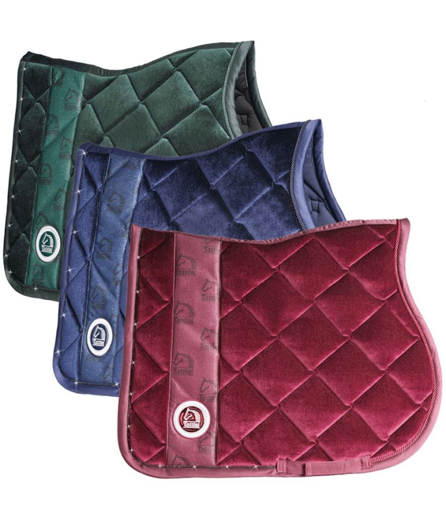 Sottosella rettangolare Louvre in microfibra effetto corduroy con filamenti lurex e bordo satin con strass