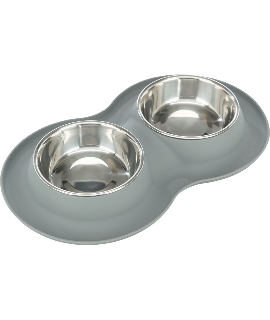 Set di due ciotole in silicone e acciaio inox 2×0.4l diametro 14cm misura totale 32×6×17cm