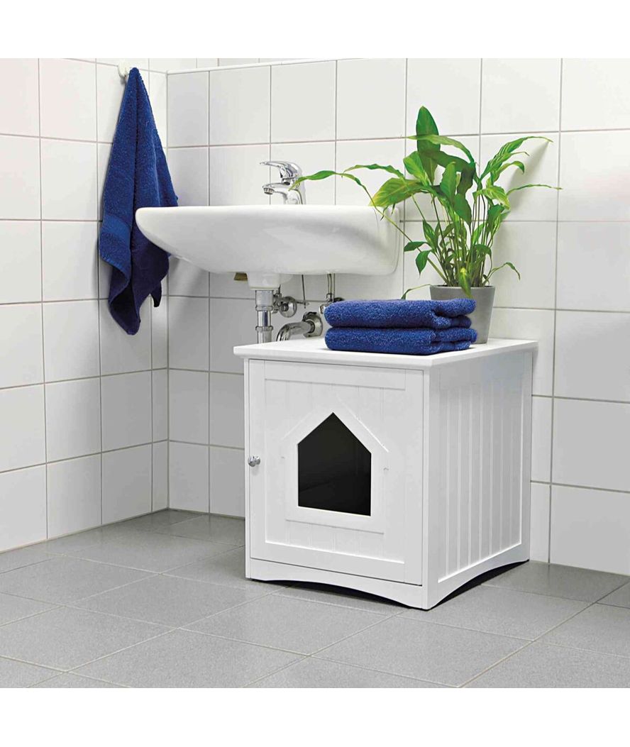 Cat house 49×51×51cm colore bianco per nascondere la cassetta igienica - foto 3