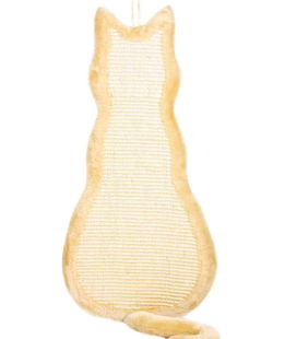 Tavoletta a forma di gatto in peluche/sisal 35x69cm beige