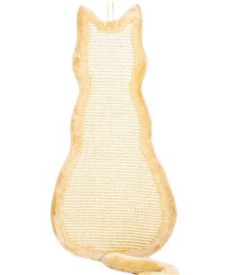 Tavoletta a forma di gatto in peluche/sisal 35x69cm beige
