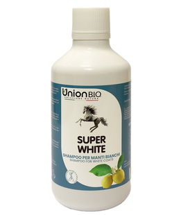 SUPER WHITE Shampoo delicato naturale ad azione sbiancante e ravvivante, ricco di estratti vegetali sinergici per cavalli 500 ml