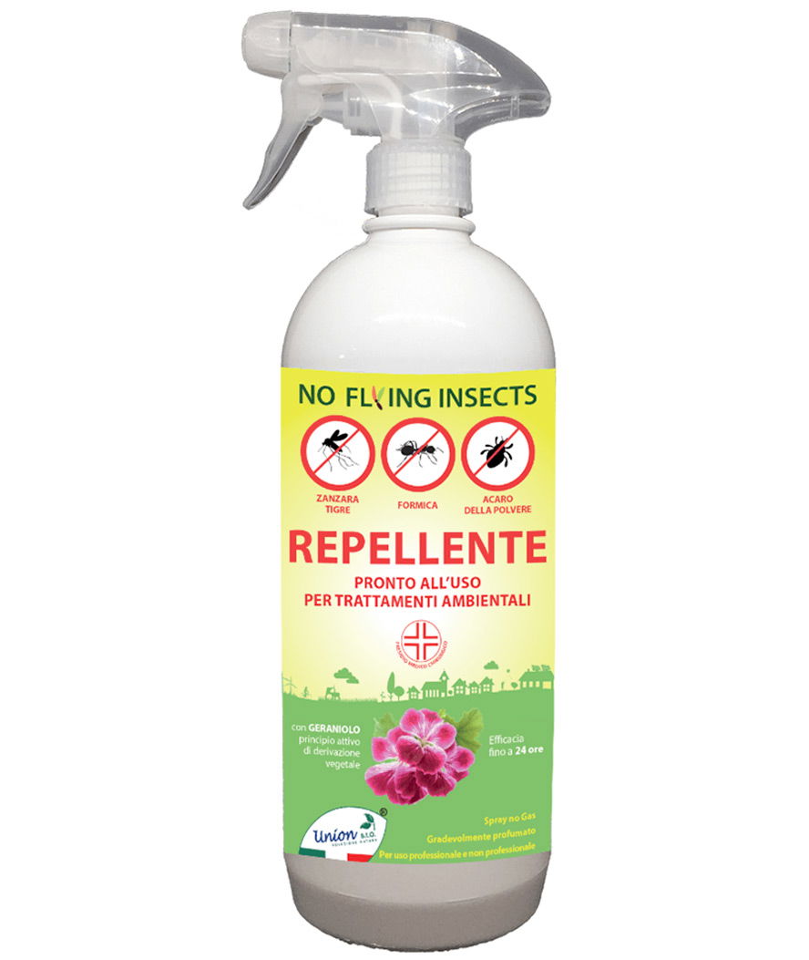 PROMOZIONE NO FLYING INSECTS Repellente per acaro della polvere, zanzare tigre e formiche pronto uso con geraniolo 1000 ml