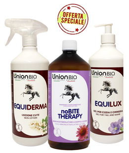 KIT DERMATITE: Equiderma lozione 1 lt + Equilux gel 1 lt + NoBITE THERAPY mangime 1 lt