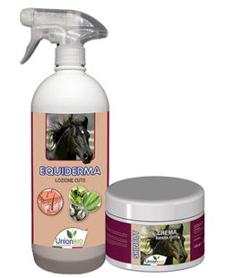 Kit PRONTO SOCCORSO per la CUTE CAVALLI: equiderma lozione cute 1l + skincut crema cute 125 ml