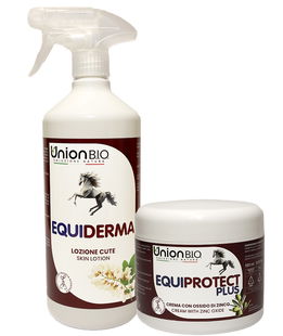 EQUIPROTECT PLUS crema cute 500 ml + EQUIDERMA lozione cute 1 litro. KIT CUTE FORTE E SANA