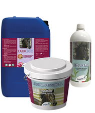 KIT SALVAGUARDIA del PIEDE CAVALLO: Equisan soluzione zoccolo 1L + Equiprofessional grasso zoccolo 1l + Equibox detergente ambiente da 5lt