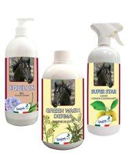 SET BELLEZZA NATURALE DEI CAVALLI 1 shampoo 500ml, 1 lucidante e districante 1l, 1 ristrutturante per coda e criniera sfibrata 1l
