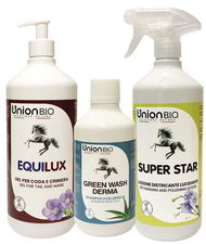 SET BELLEZZA NATURALE DEI CAVALLI 1 shampoo 500ml, 1 lucidante e districante 1l, 1 ristrutturante per coda e criniera sfibrata 1l
